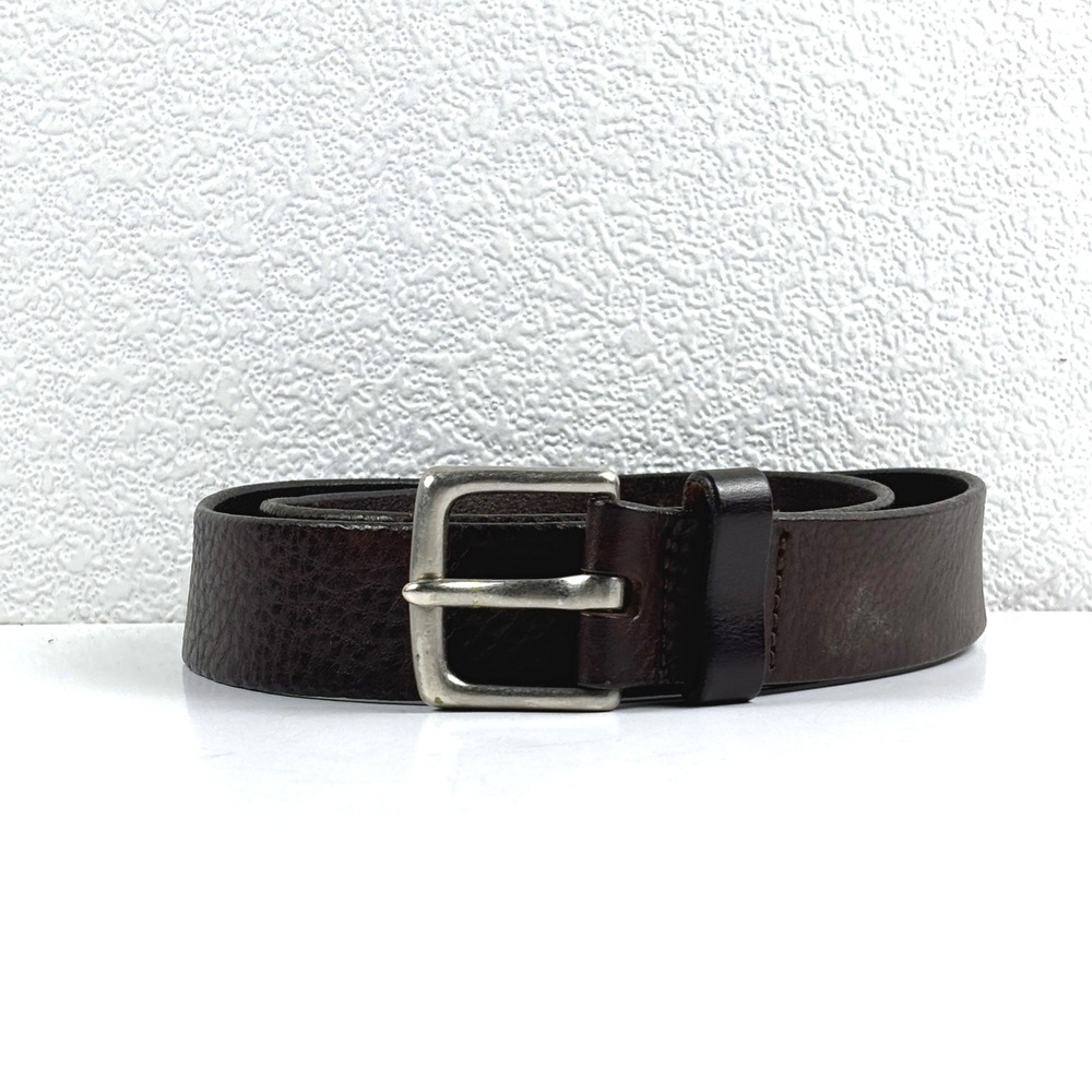 Leather Belt Mens 32 Dark Brown Solid Brass Buckle Textured Americana Rugged